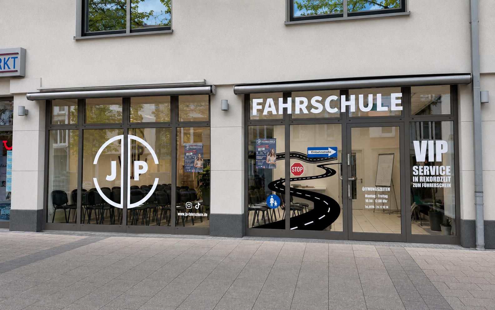 Schaufensterbeschriftung JP Fahrschule